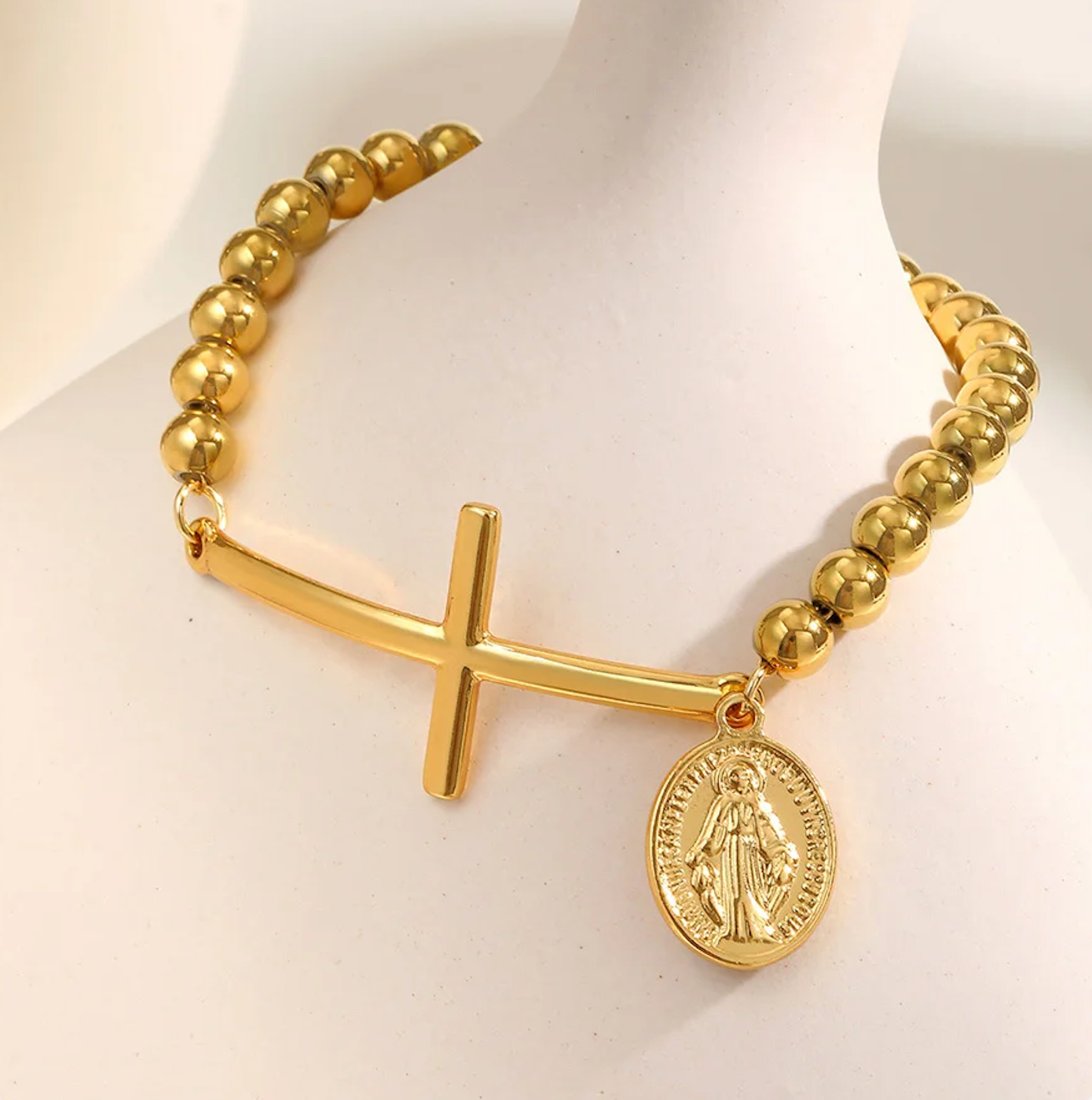 Bijoux Chrétiens - Bracelets Vnox avec croix de Saint Benoît, bracelets extensibles en acier inoxydable pour femmes et hommes