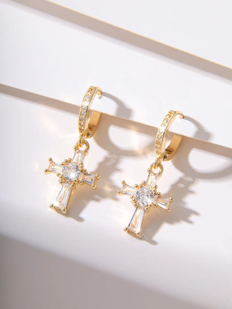Bijoux Chrétiens - Boucles d'oreilles en forme de croix, en zircon exquis