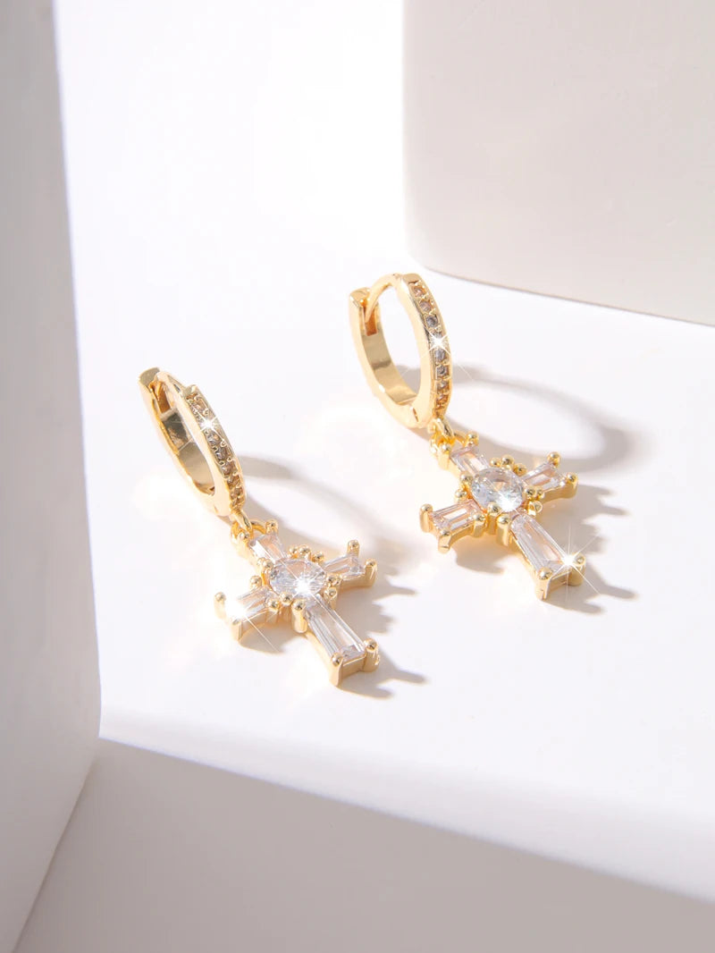 Bijoux Chrétiens - Boucles d'oreilles en forme de croix, en zircon exquis