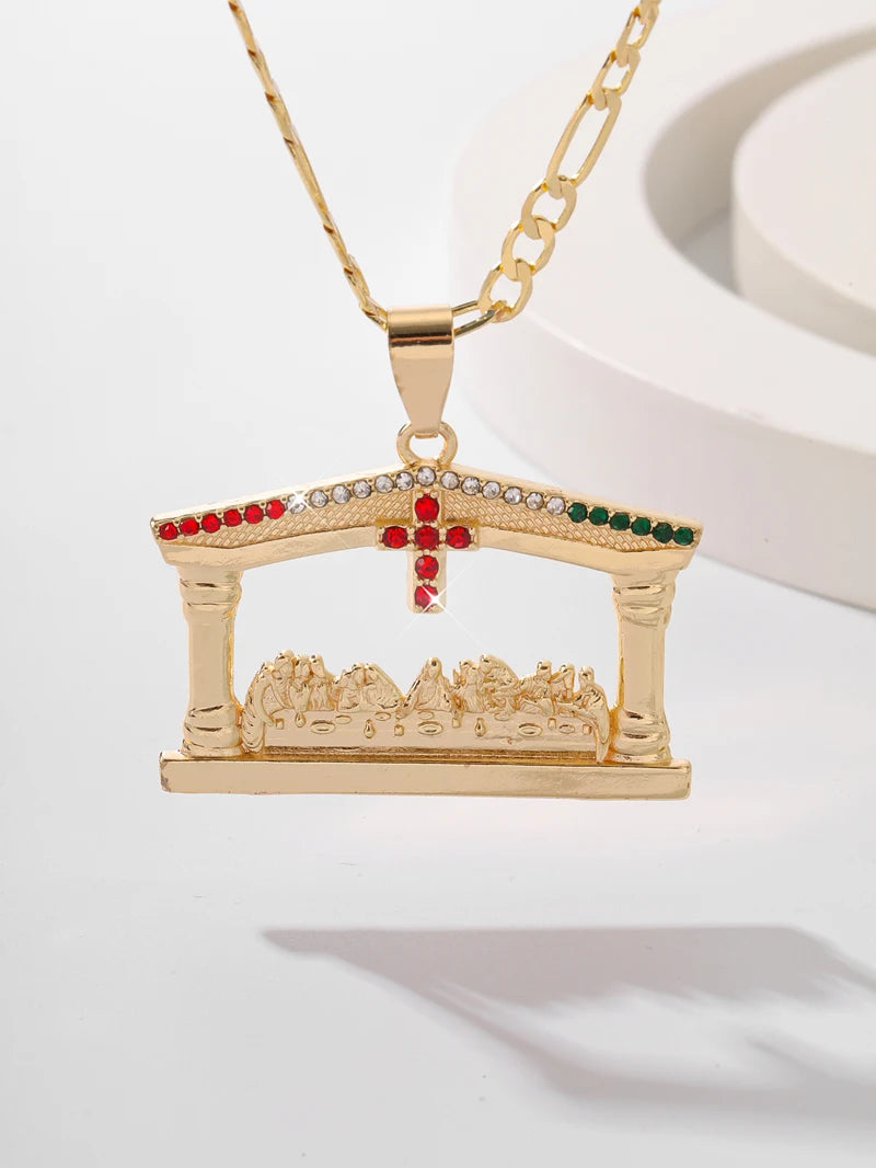 Bijoux Chrétiens - Pendentif représentant la Cène accompagné de pierre colorée