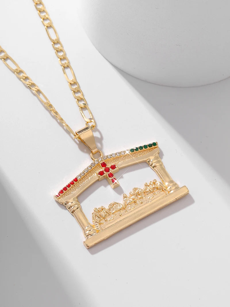 Bijoux Chrétiens - Pendentif représentant la Cène accompagné de pierre colorée