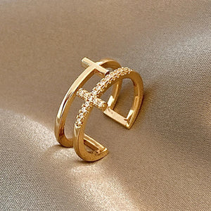Bijoux Chrétiens - Bagues en or à double couche pour femmes, anneau en zircon brillant